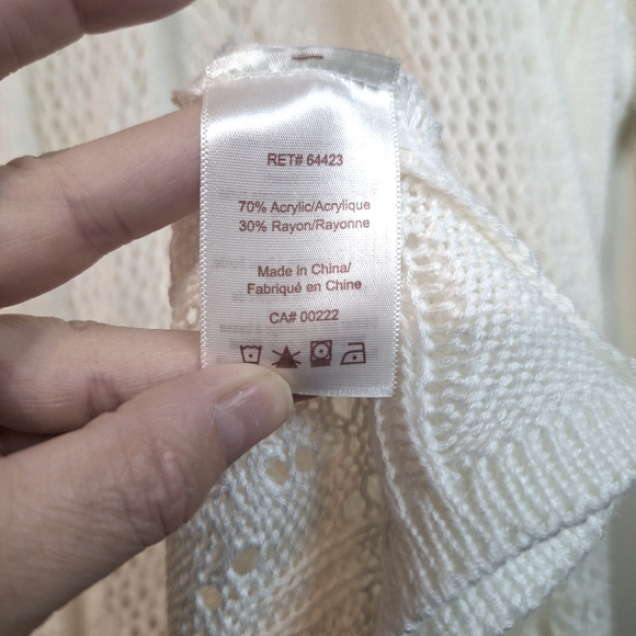 Tradition small 6/8 white eyelet lace knit boho waterfall cardigan - Picture 5 of 8